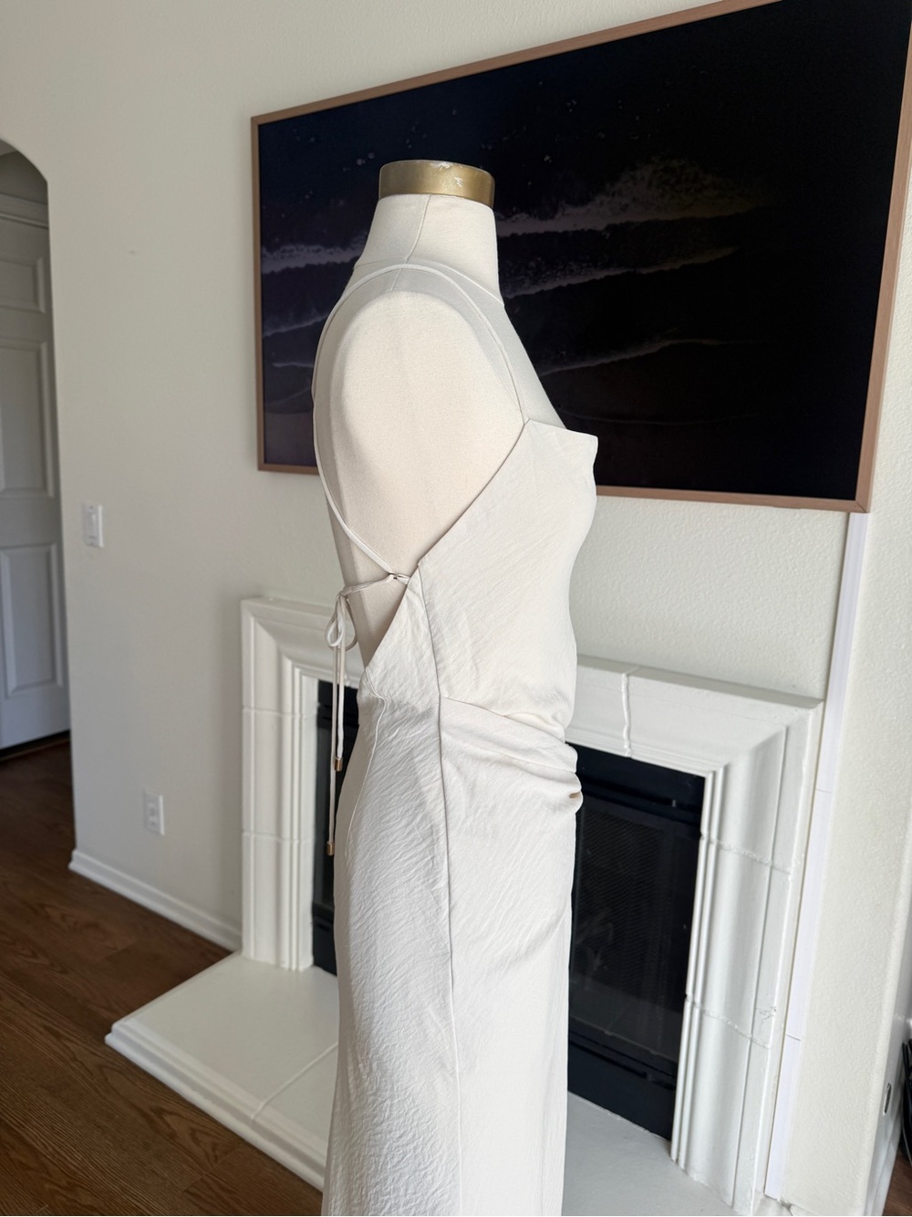 Significant Other Minimalist Cream Textured Twist-Front Maxi Dress Slit Sz 2 - Picture 8 of 16